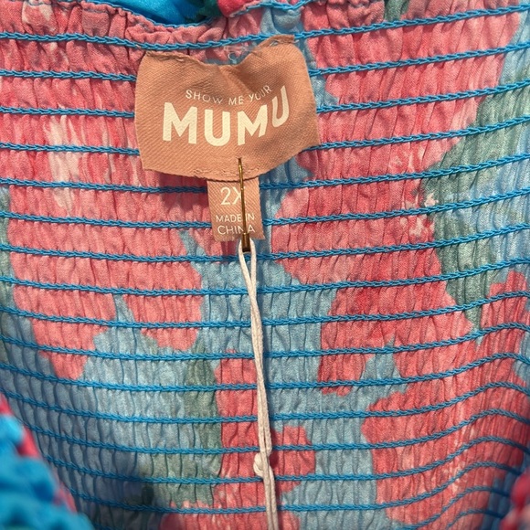 SHOW ME YOUR MUMU Stella Smocked hot pink blue Midi Dress size 2X plus new w tag - Picture 4 of 9